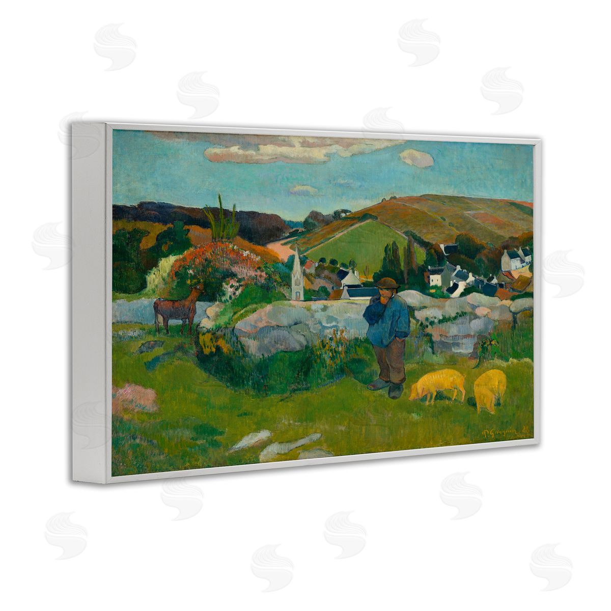 one1000paintings Classic Gauguin Swineherd White Framed Giclee Wall Art Print