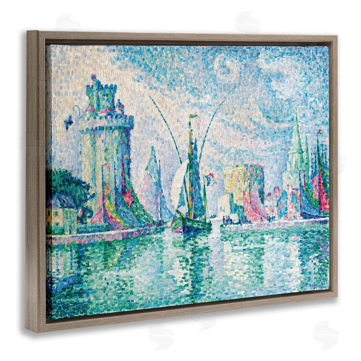 one1000paintings La Rochelle Classical Signac Brown Floating Frame Canvas Wall Art Print