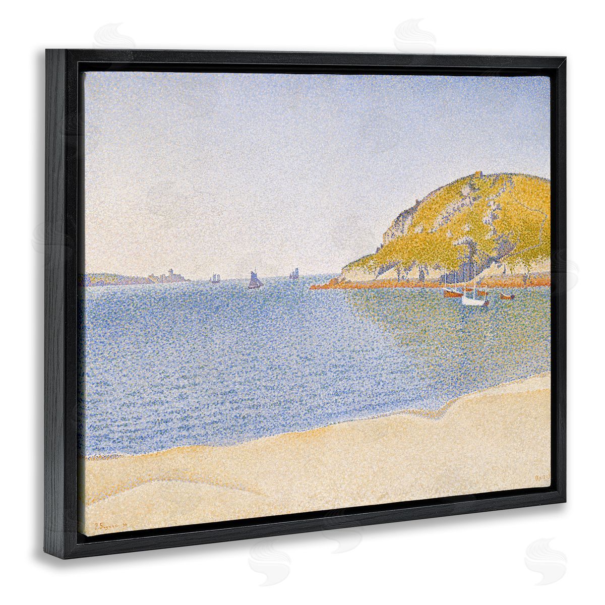 one1000paintings Classical Signac Port Painting Black Floating Frame Canvas Wall Art Print