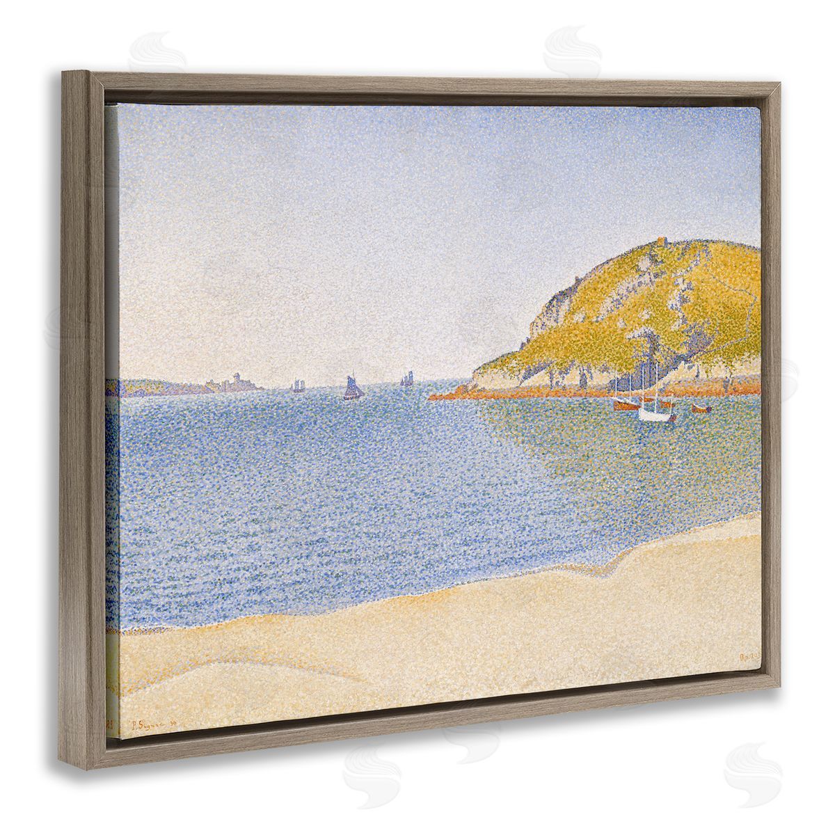 one1000paintings Classical Signac Port Painting Brown Floating Frame Canvas Wall Art Print