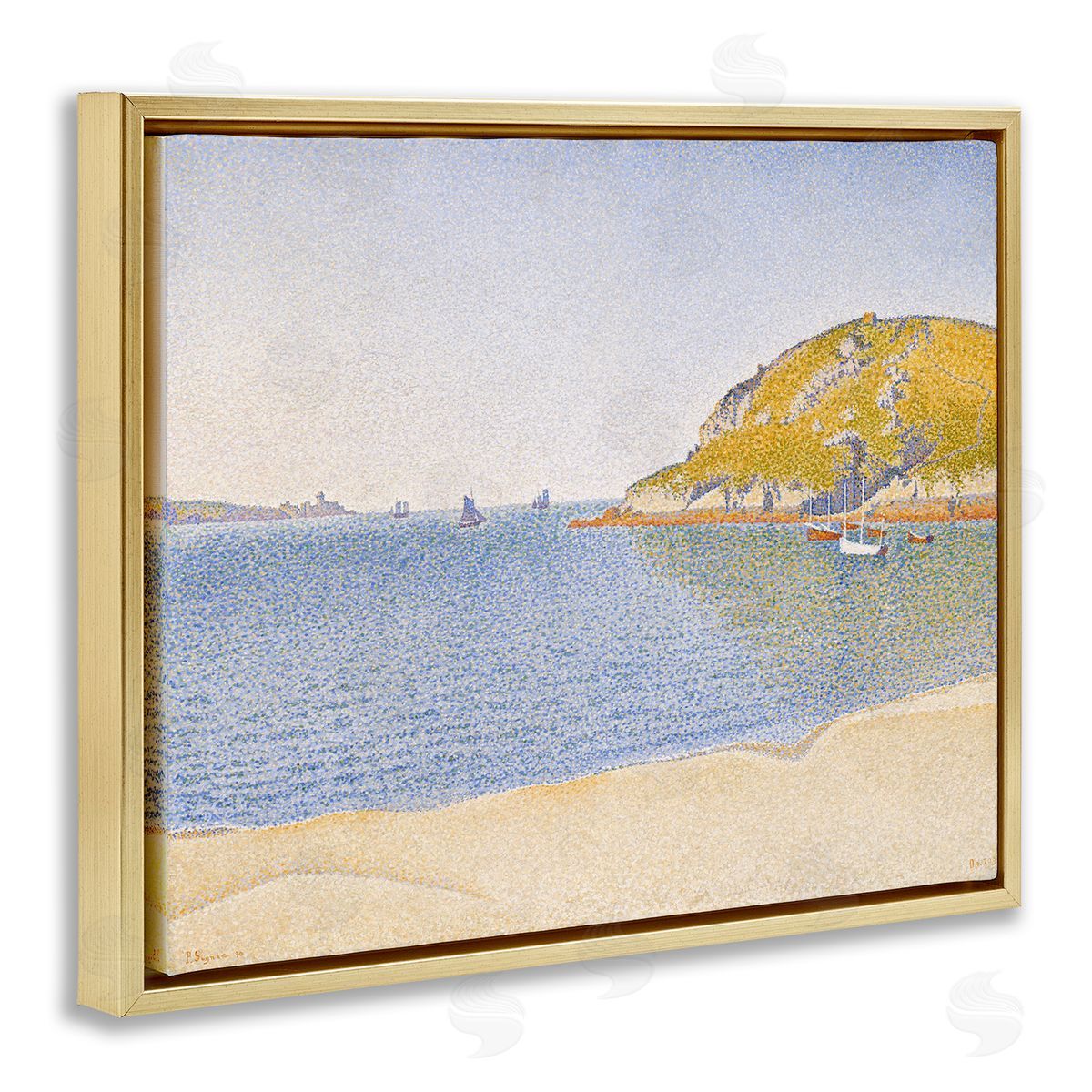 one1000paintings Classical Signac Port Painting Gold Floating Frame Canvas Wall Art Print
