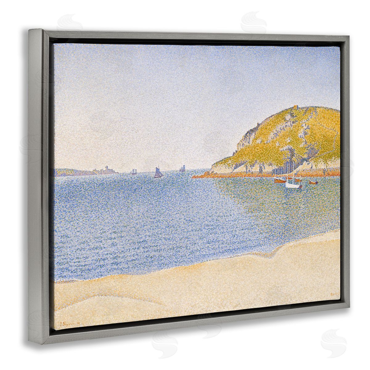 one1000paintings Classical Signac Port Painting Gray Floating Frame Canvas Wall Art Print