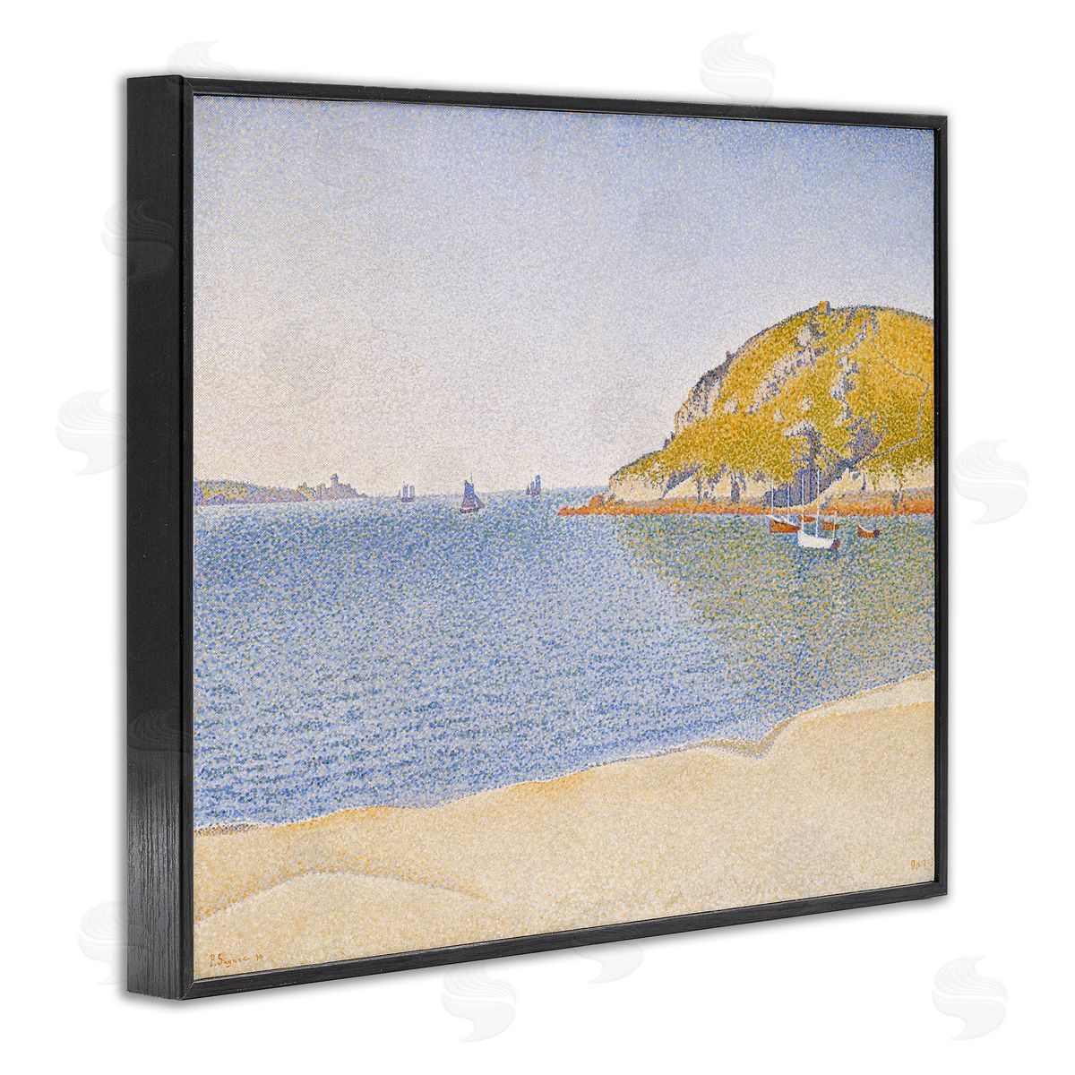 one1000paintings Classical Signac Port Painting Black Framed Giclee Wall Art Print