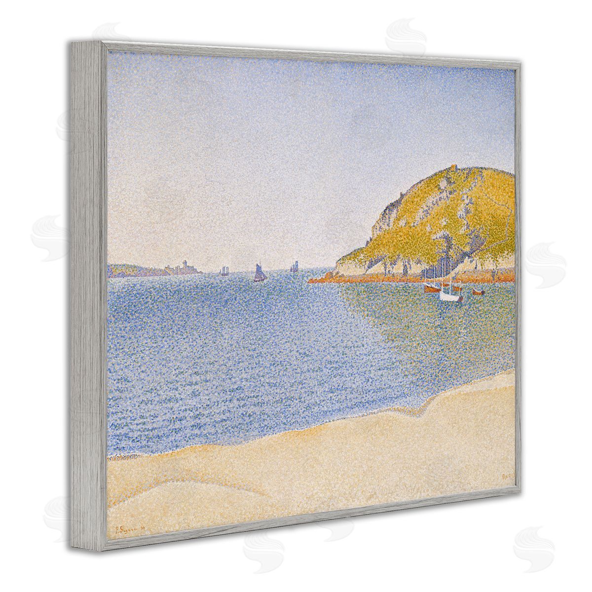 one1000paintings Classical Signac Port Painting Gray Framed Giclee Wall Art Print