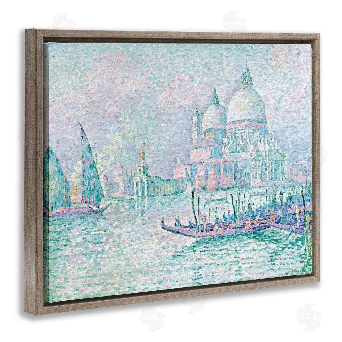 one1000paintings Classical Venice Signac Painting Brown Floating Frame Canvas Wall Art Print