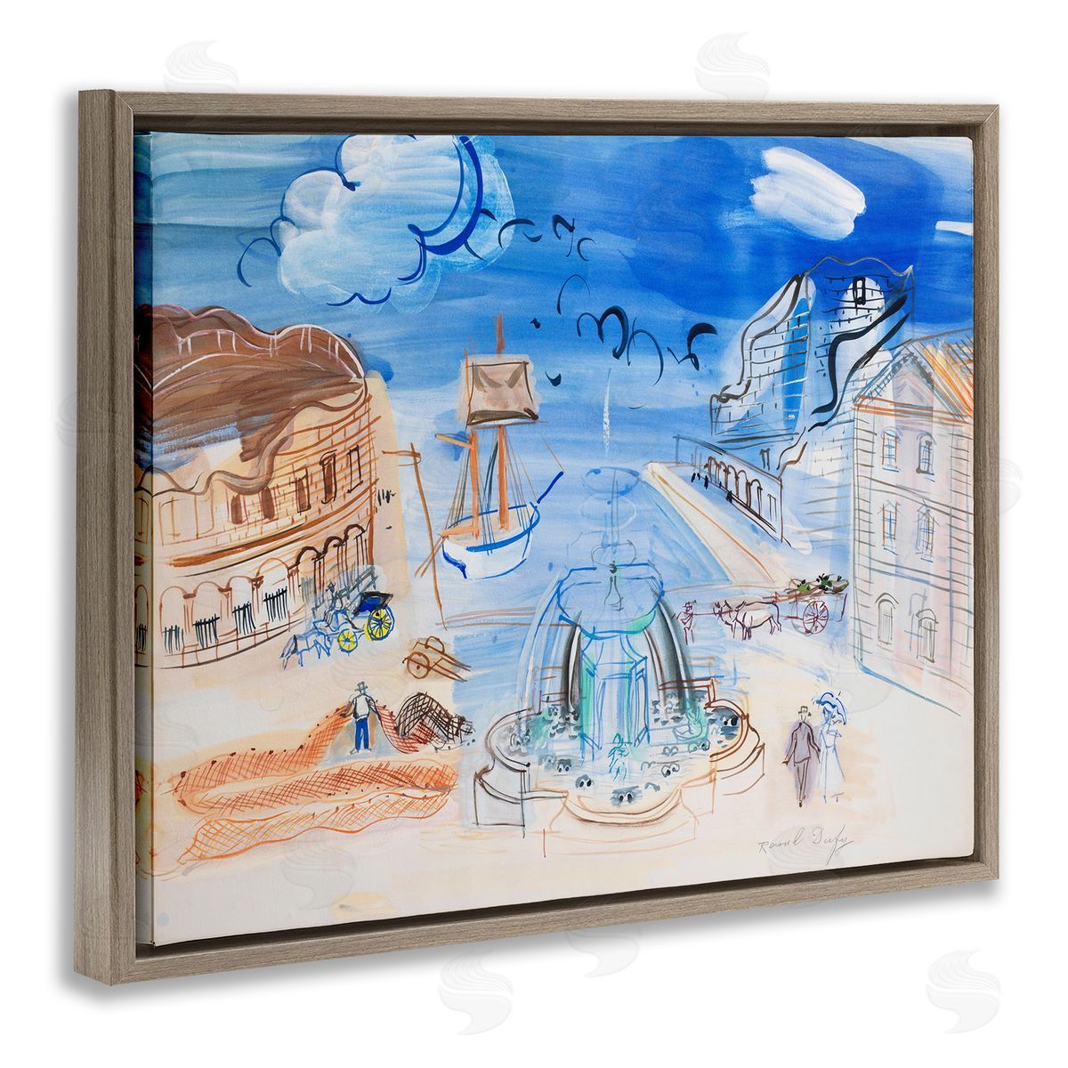 one1000paintings Classical Raoul Dufy Composition Brown Floating Frame Canvas Wall Art Print