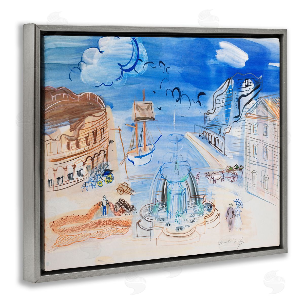 one1000paintings Classical Raoul Dufy Composition Gray Floating Frame Canvas Wall Art Print