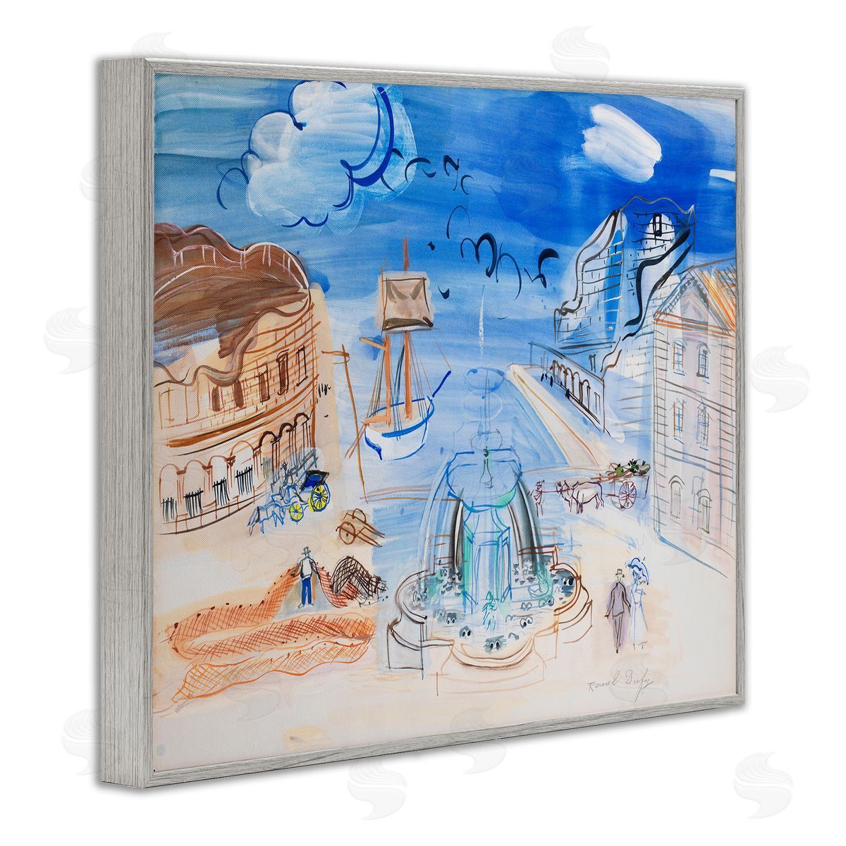 one1000paintings Classical Raoul Dufy Composition Gray Framed Giclee Wall Art Print