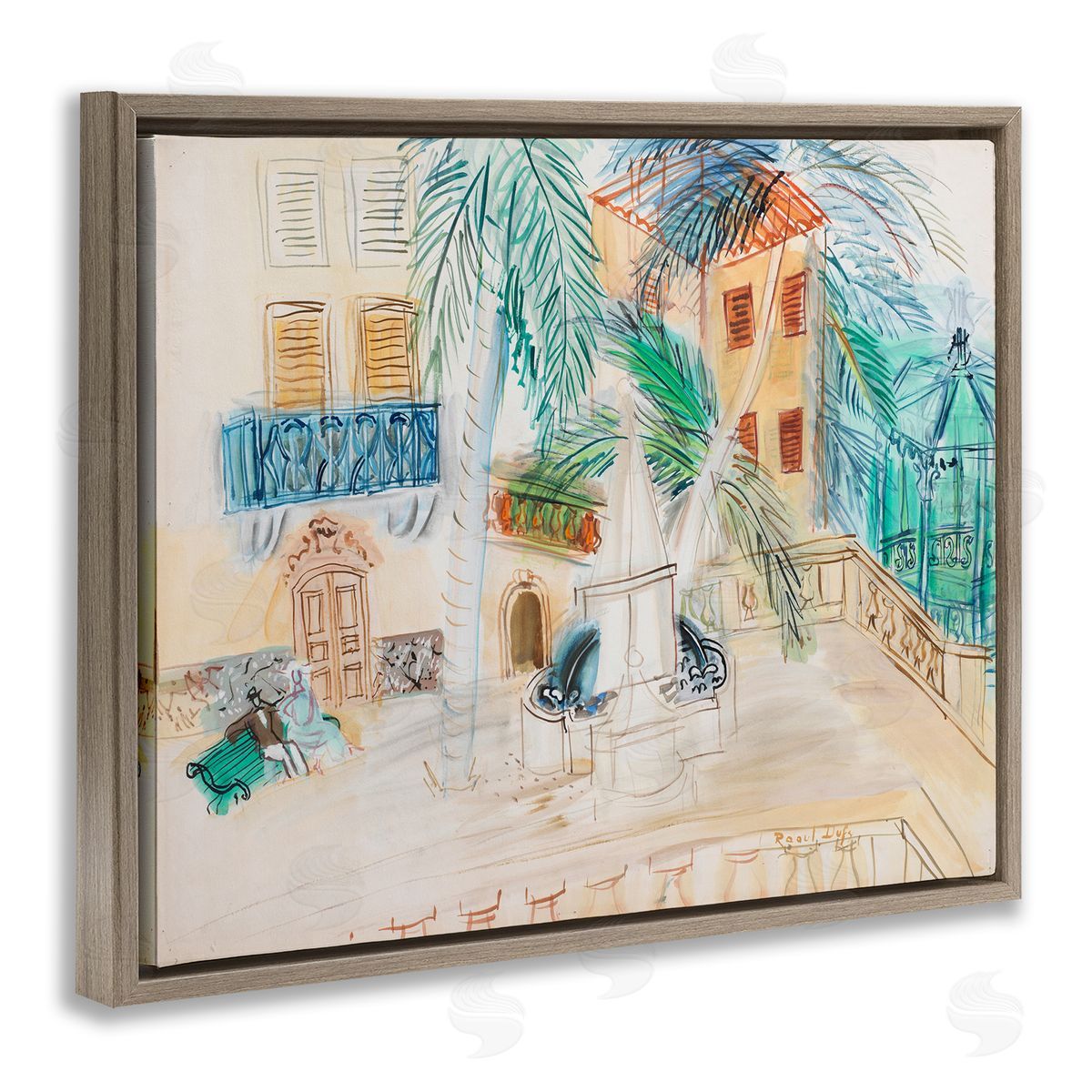 one1000paintings Couple Sur Un Banc Dufy Classic Brown Floating Frame Canvas Wall Art Print
