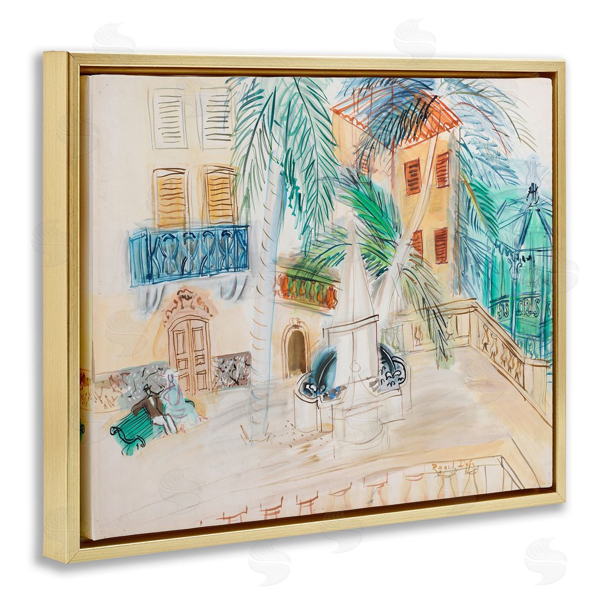one1000paintings Couple Sur Un Banc Dufy Classic Gold Floating Frame Canvas Wall Art Print