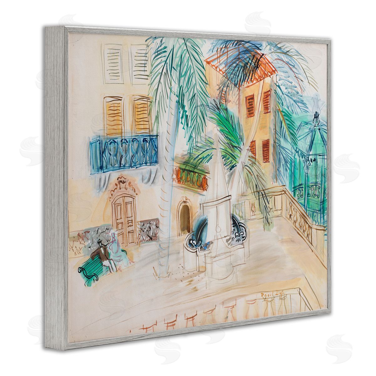 one1000paintings Couple Sur Un Banc Dufy Classic Gray Framed Giclee Wall Art Print