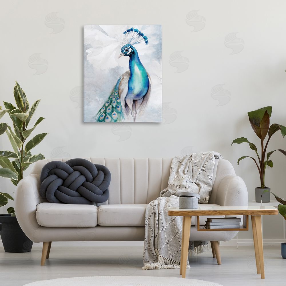 Kim Allen Soft Elegant Peacock Portrait Canvas Wall Art Print in Room
