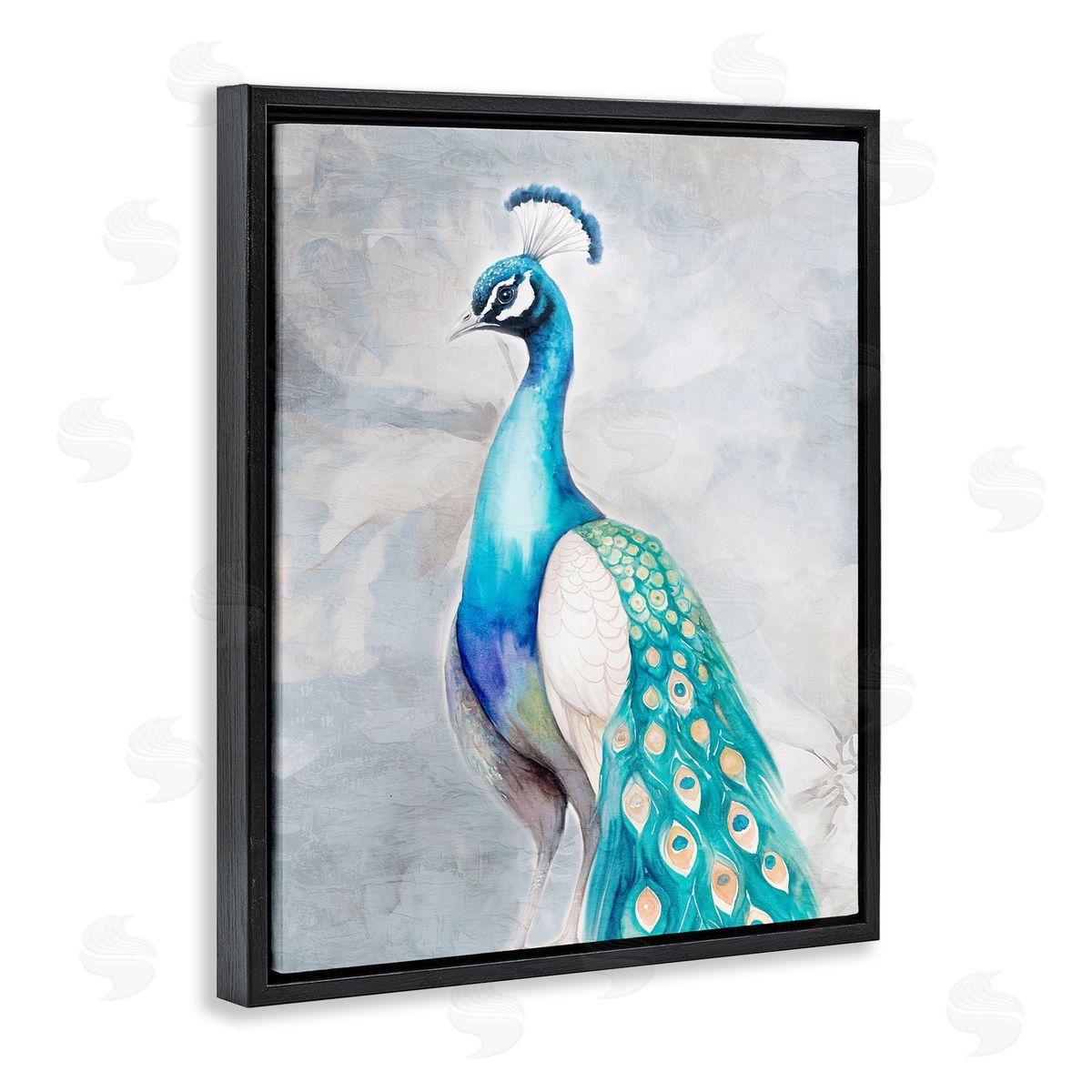 Kim Allen Elegant Blue Peacock Black Floating Frame Canvas Wall Art Print