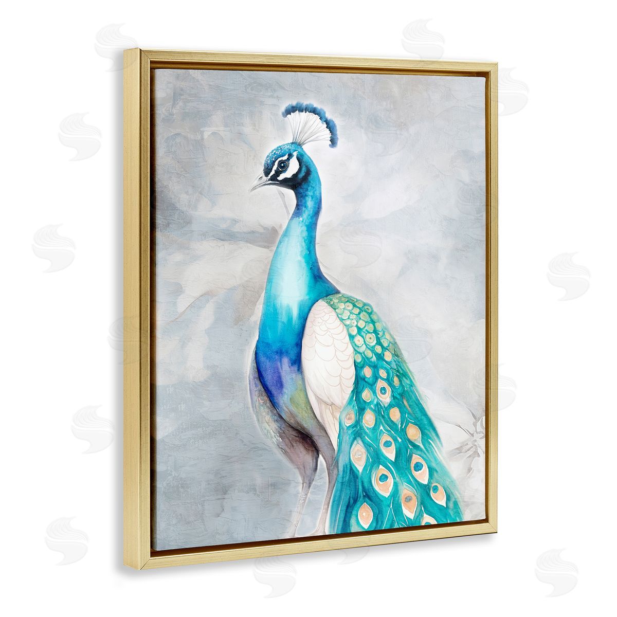 Kim Allen Elegant Blue Peacock Gold Floating Frame Canvas Wall Art Print