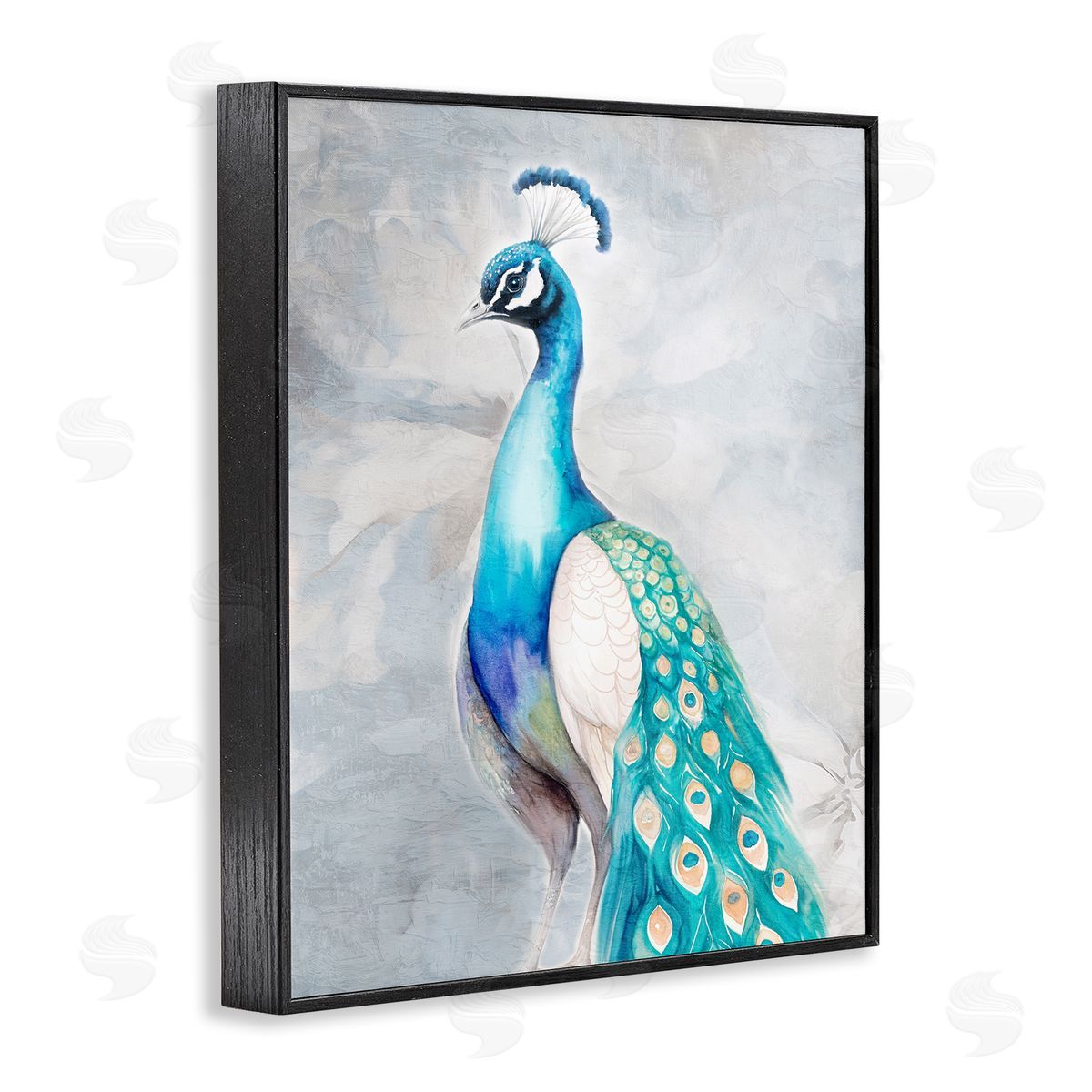 Kim Allen Elegant Blue Peacock Black Framed Giclee Wall Art Print