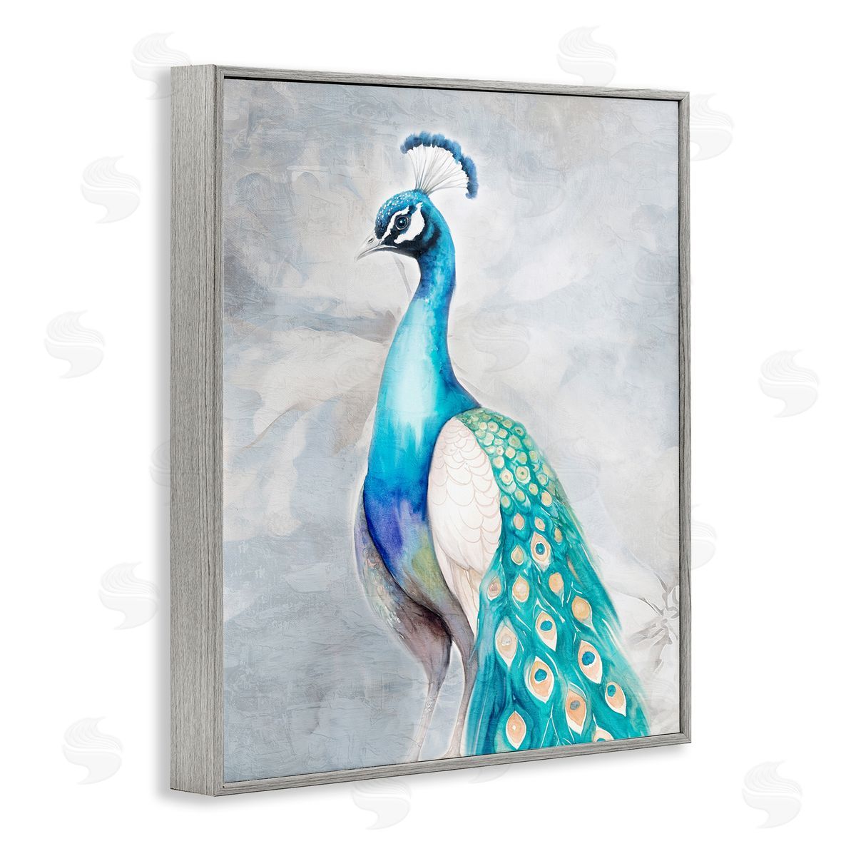 Kim Allen Elegant Blue Peacock Gray Framed Giclee Wall Art Print