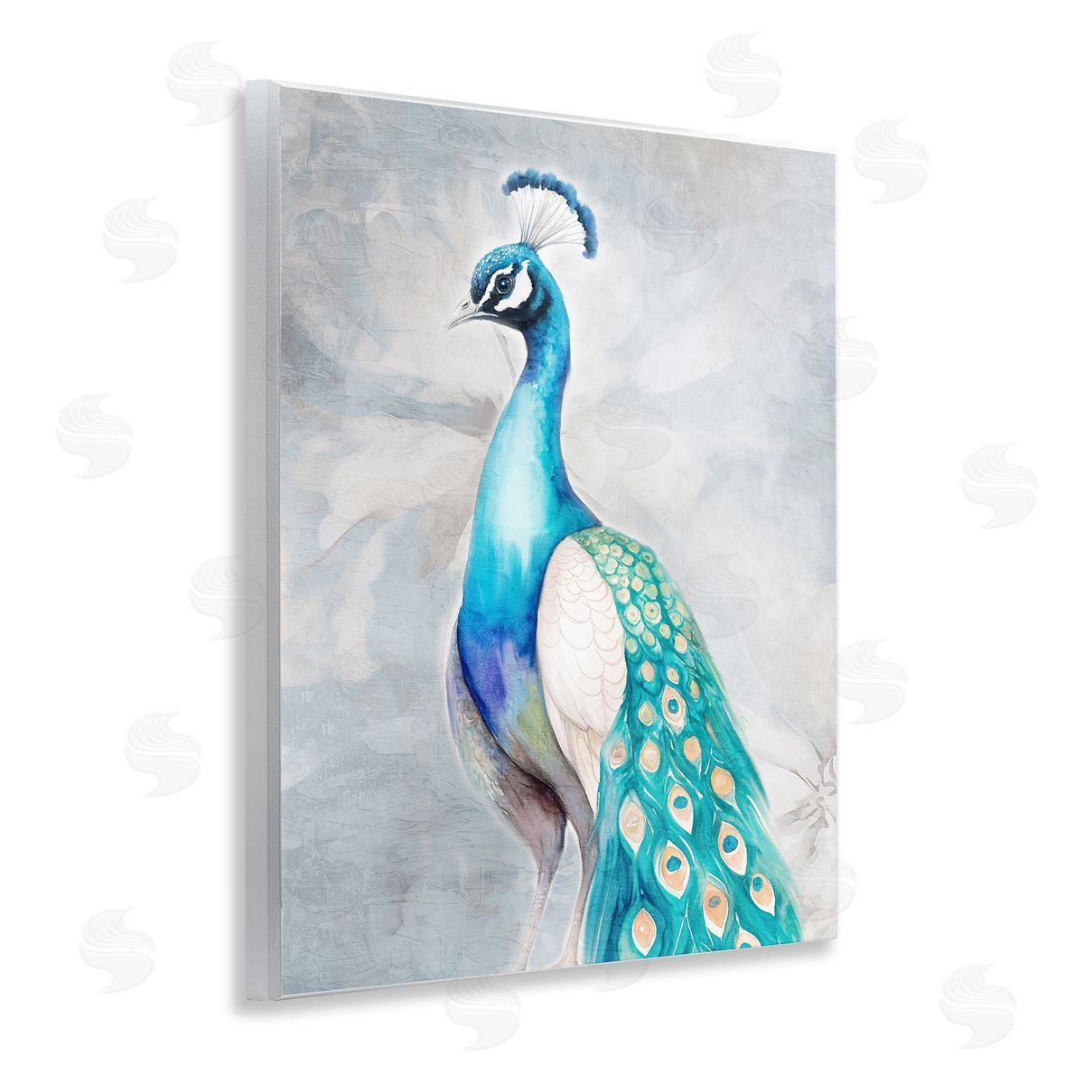 Kim Allen Elegant Blue Peacock Wooden Wall Plaque Art Print