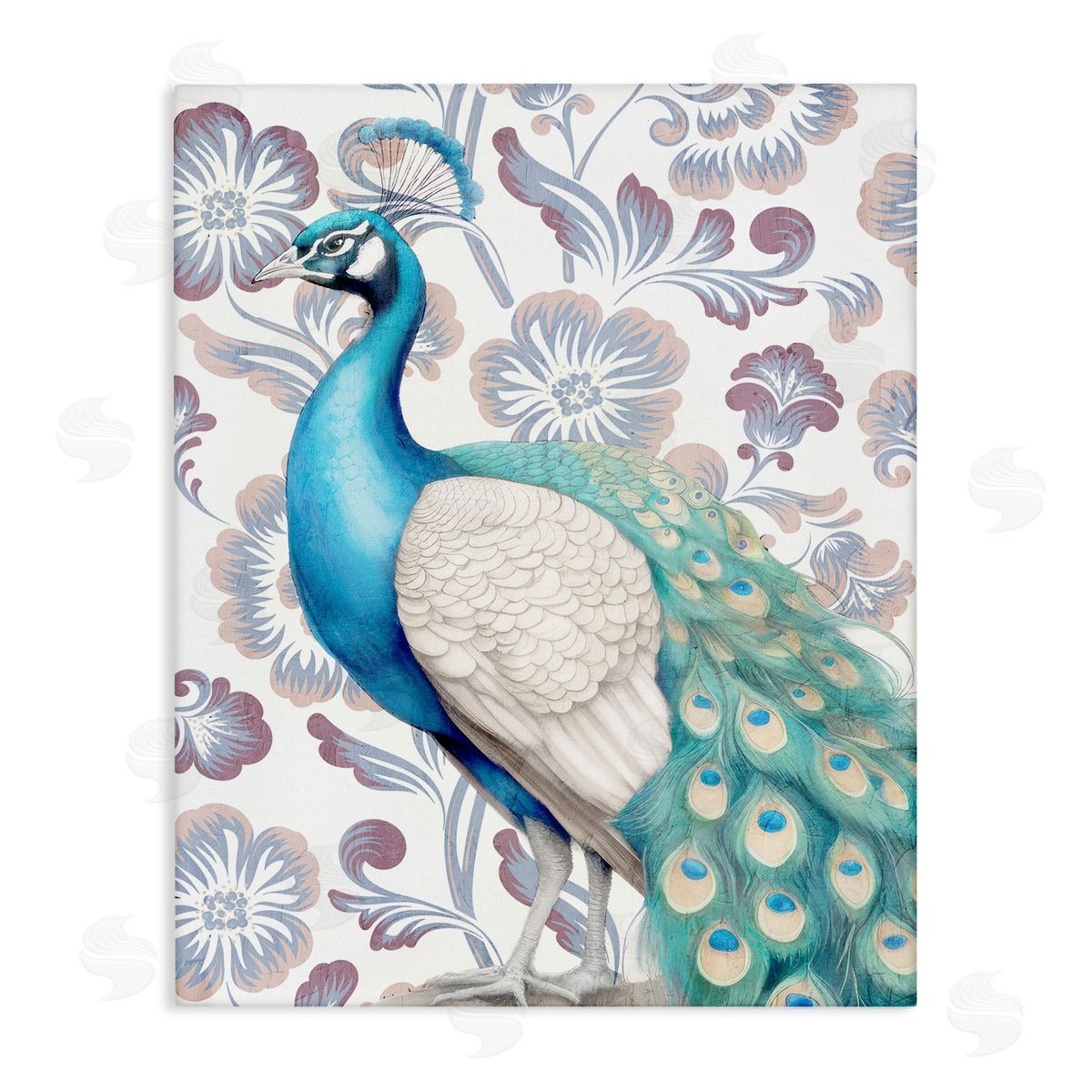 Kim Allen Peacock on Floral Pattern Canvas Wall Art Print