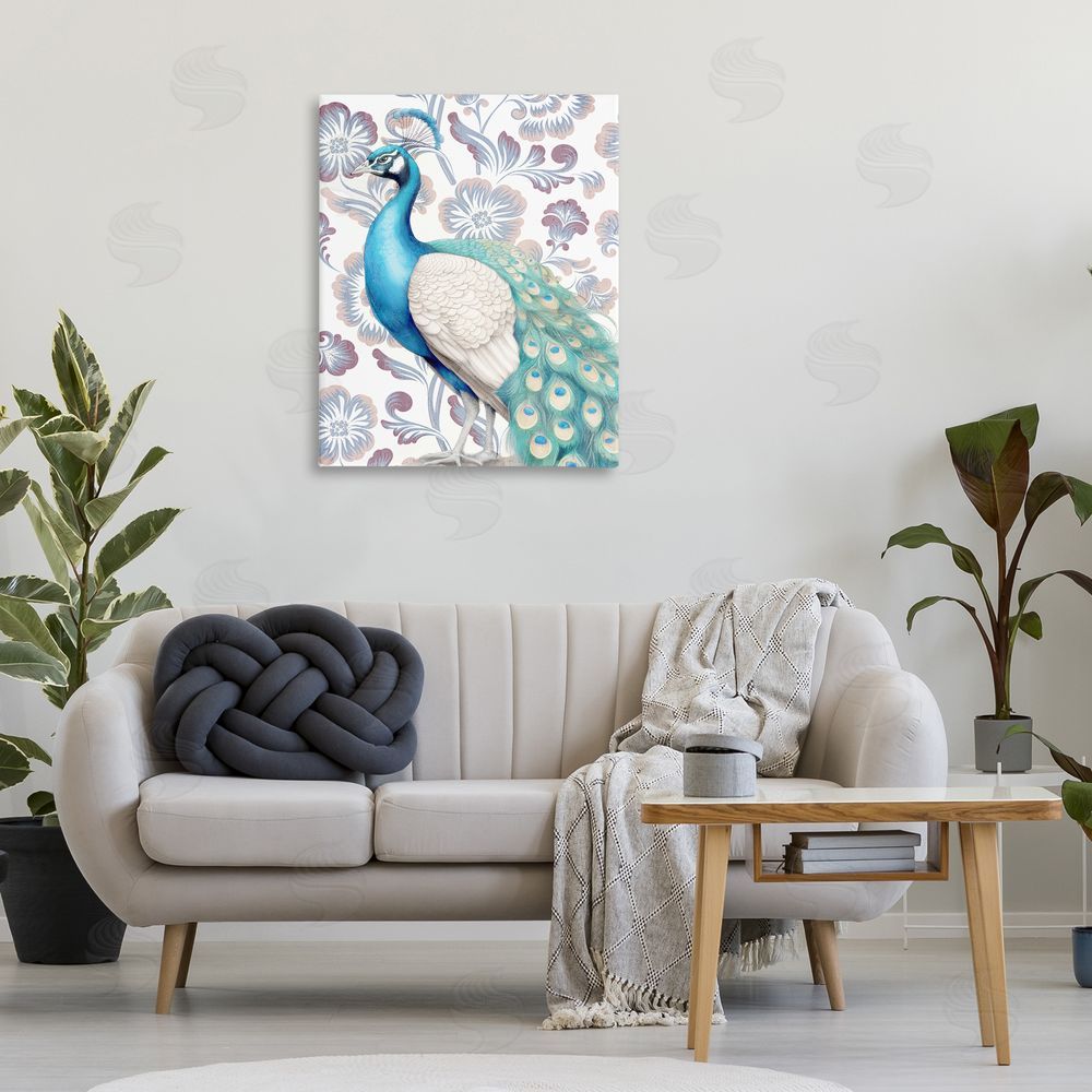 Kim Allen Peacock on Floral Pattern Canvas Wall Art Print in Room