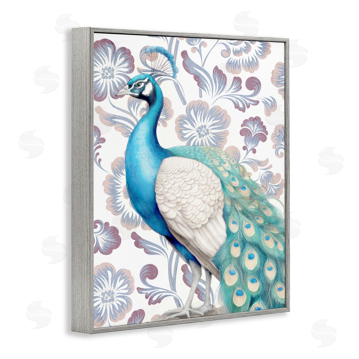 Kim Allen Peacock on Floral Pattern Gray Framed Giclee Wall Art Print