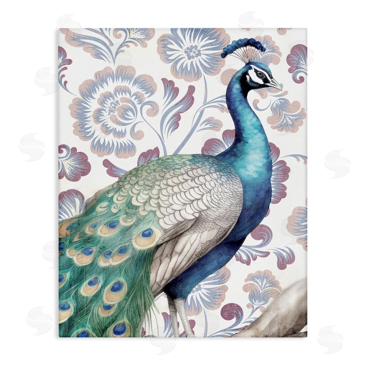 Kim Allen Peacock on Vintage Florals Canvas Wall Art Print