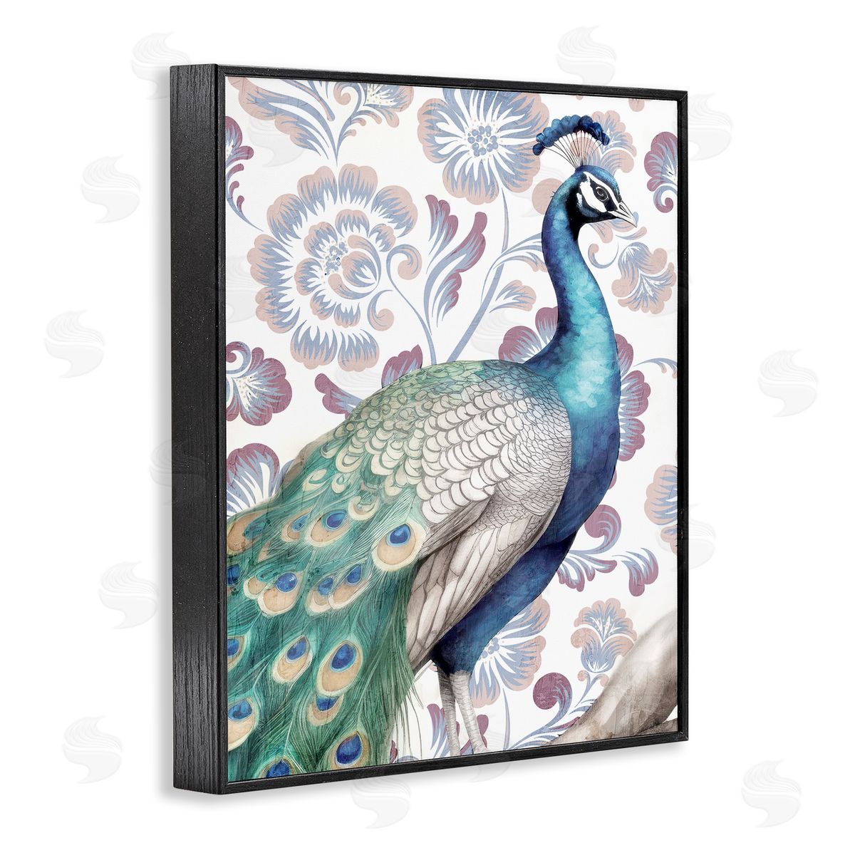 Kim Allen Peacock on Vintage Florals Black Framed Giclee Wall Art Print