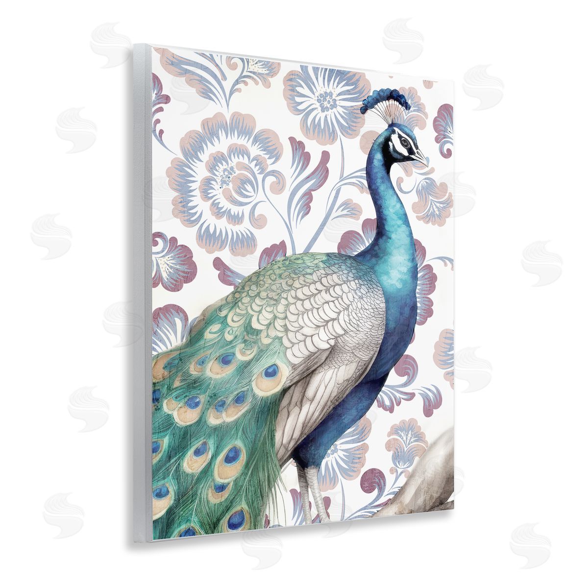 Kim Allen Peacock on Vintage Florals Wooden Wall Plaque Art Print