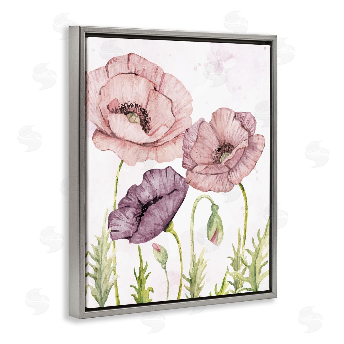 Kim Allen Soft Pastel Poppy Garden Gray Floating Frame Canvas Wall Art Print