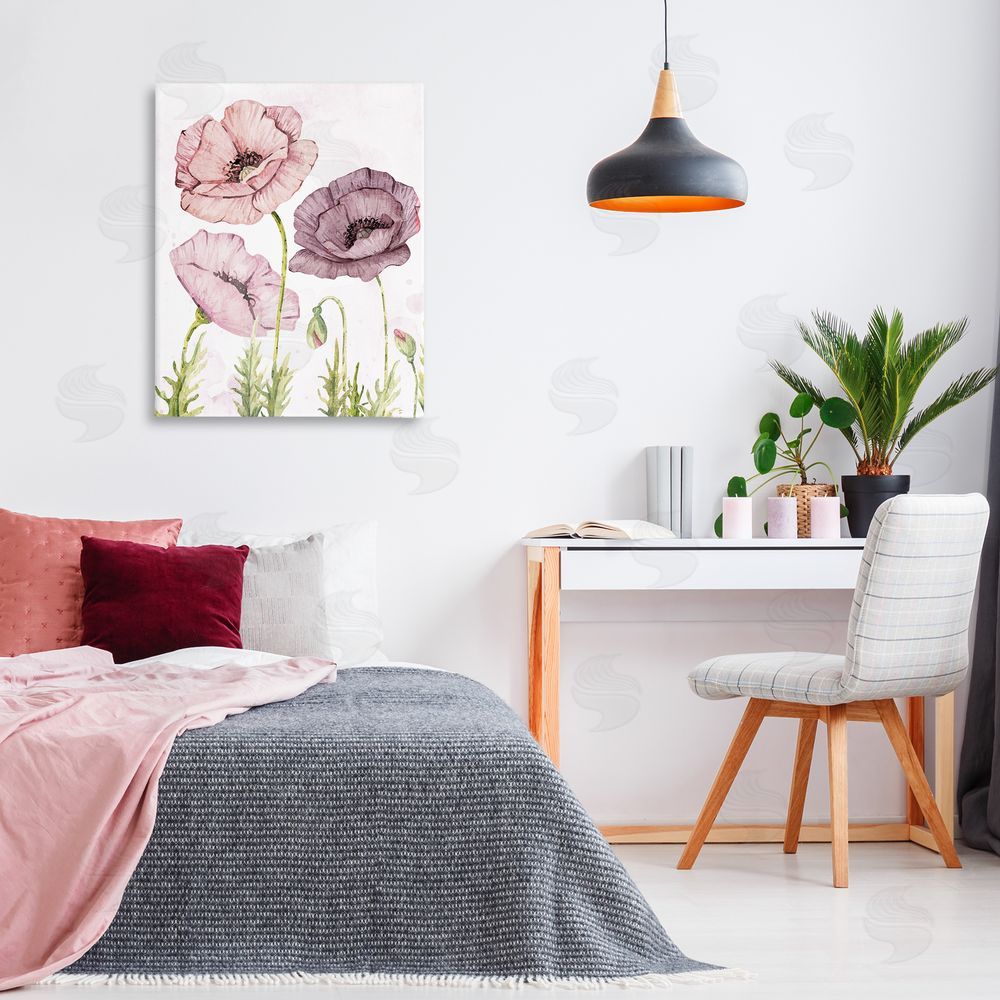 Kim Allen Poppies Trio in Garden Canvas Wall Art Print in Room
