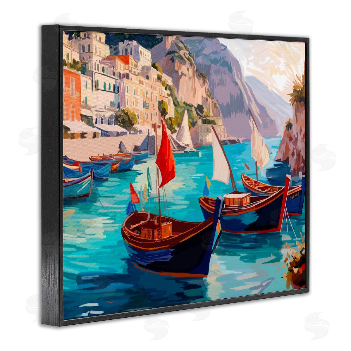 Amelia Noyes Capri Boat Marina View Black Framed Giclee Wall Art Print
