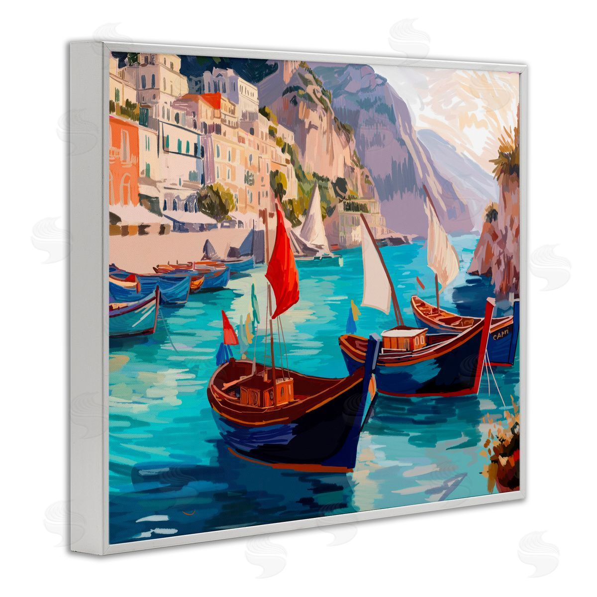 Amelia Noyes Capri Boat Marina View White Framed Giclee Wall Art Print