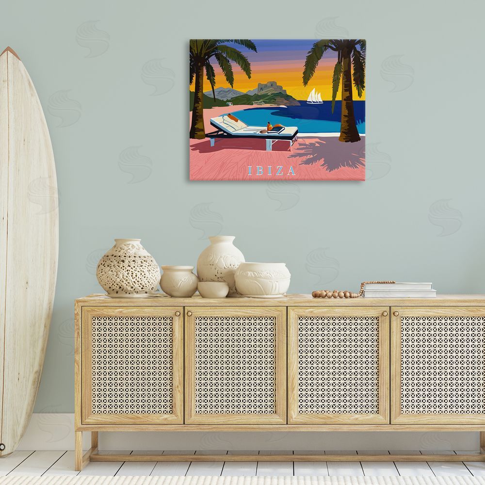 Amelia Noyes Ibiza Tropical Beach View Canvas Wall Art Print in Room