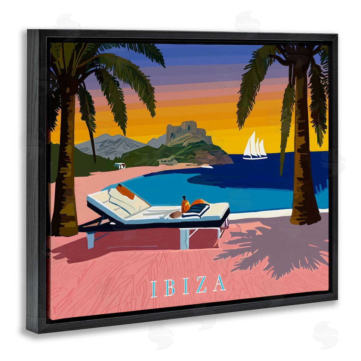 Amelia Noyes Ibiza Tropical Beach View Black Floating Frame Canvas Wall Art Print