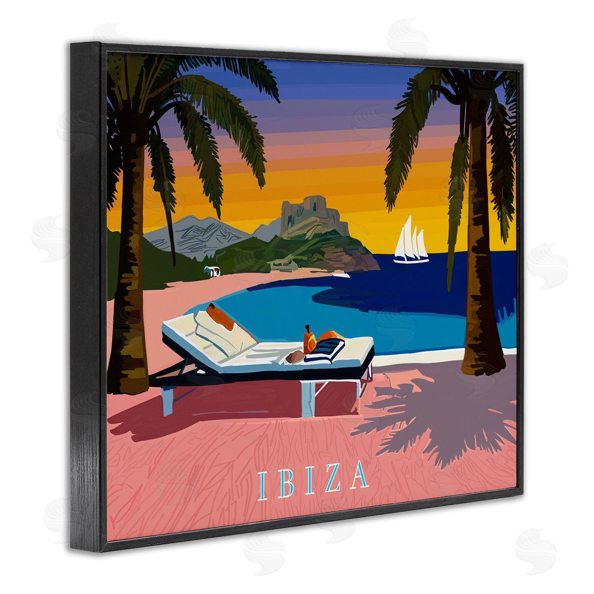 Amelia Noyes Ibiza Tropical Beach View Black Framed Giclee Wall Art Print