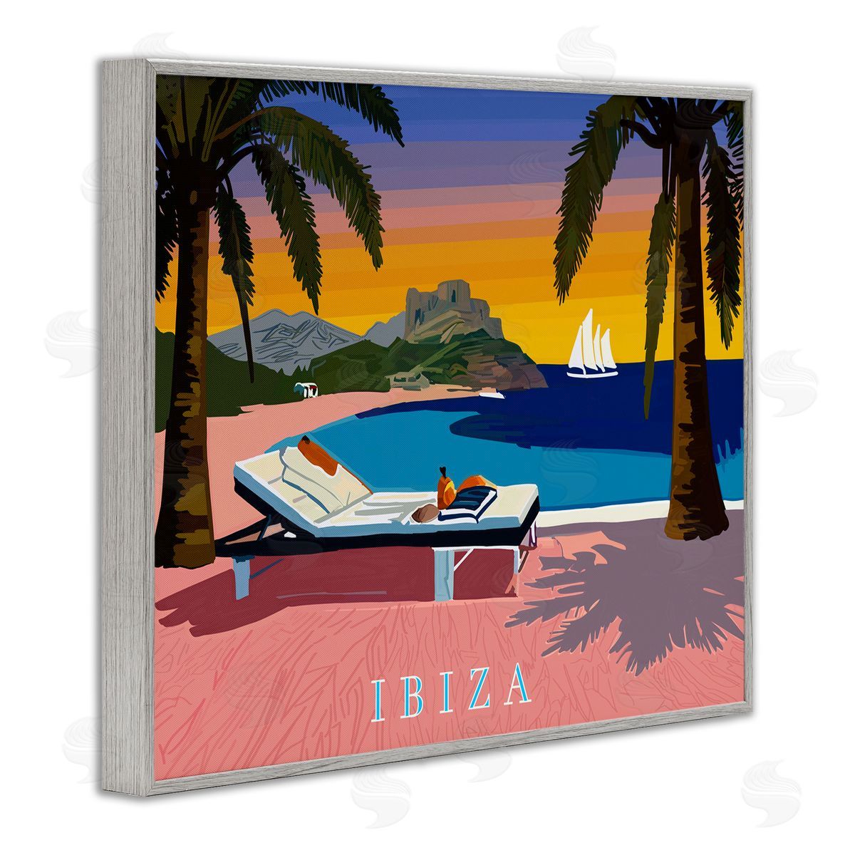 Amelia Noyes Ibiza Tropical Beach View Gray Framed Giclee Wall Art Print
