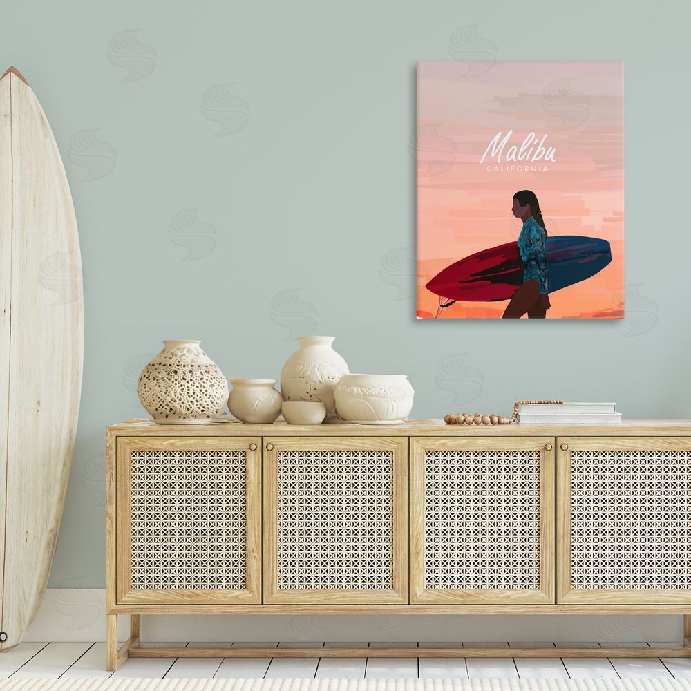 Amelia Noyes Malibu Surfer Girl Canvas Wall Art Print in Room