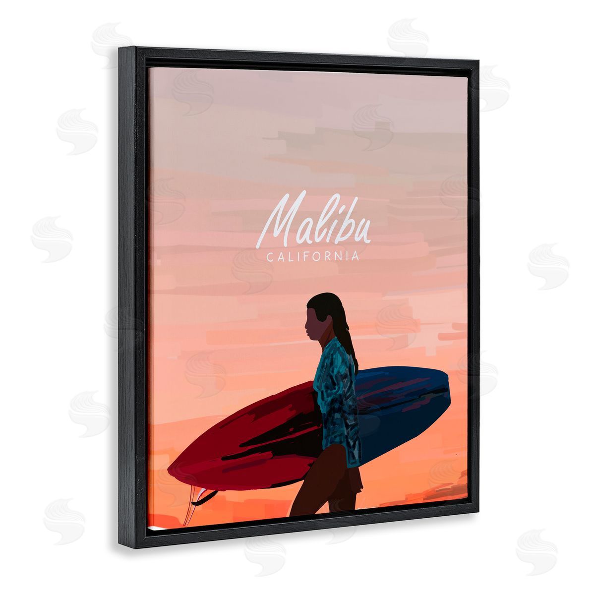 Amelia Noyes Malibu Surfer Girl Black Floating Frame Canvas Wall Art Print