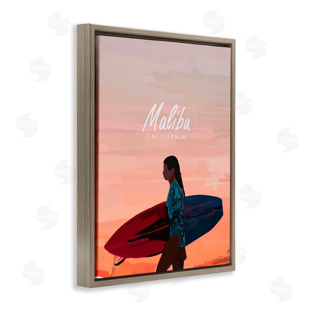 Amelia Noyes Malibu Surfer Girl Brown Floating Frame Canvas Wall Art Print