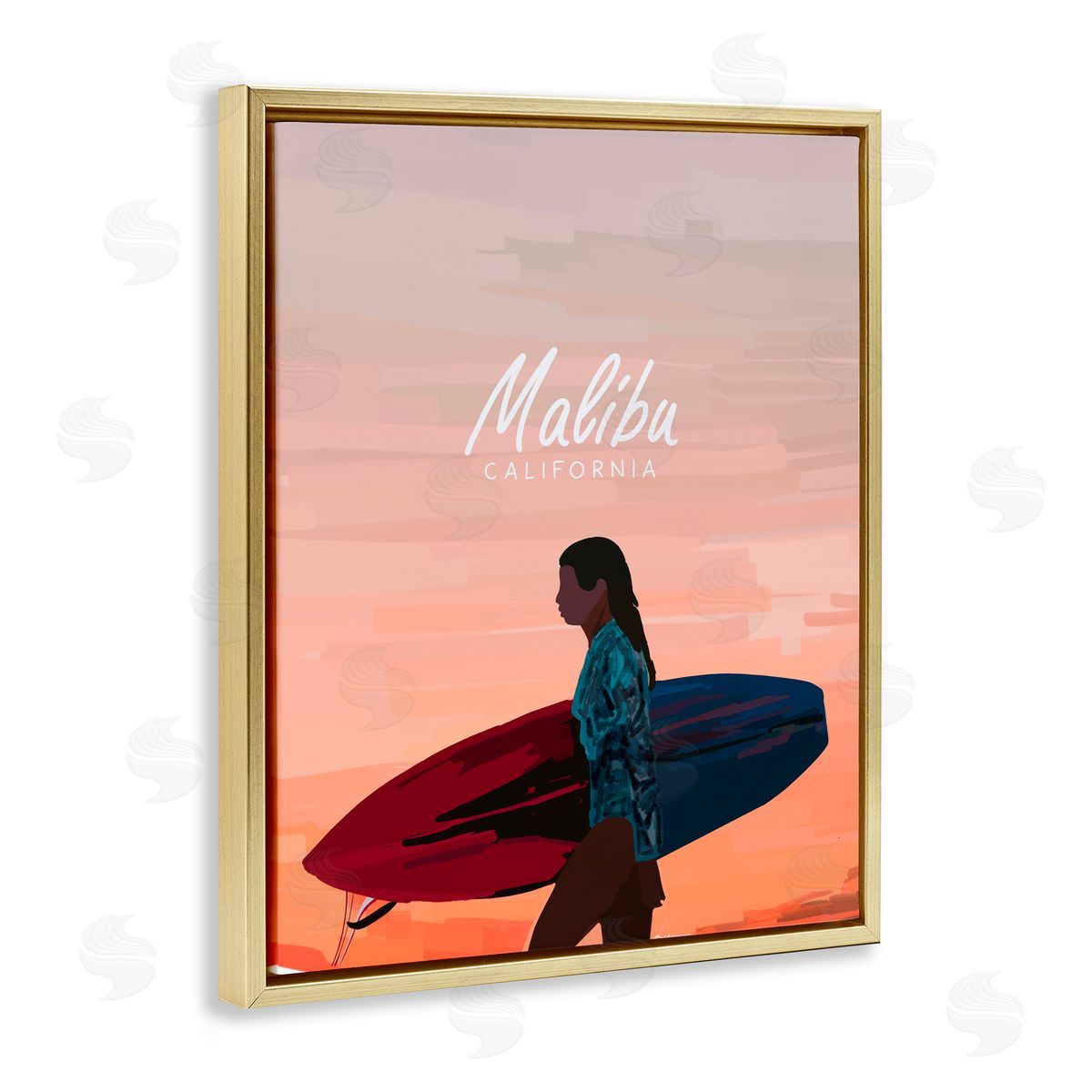 Amelia Noyes Malibu Surfer Girl Gold Floating Frame Canvas Wall Art Print