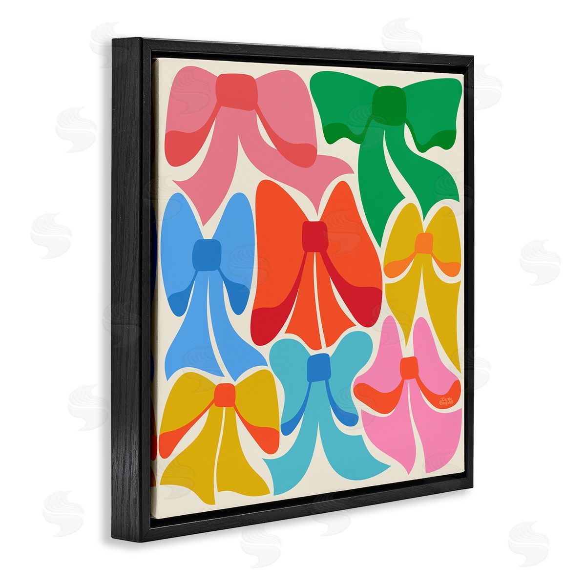 Carrie Cantwell Rainbow Bows Ribbon Shapes Black Floating Frame Canvas Wall Art Print