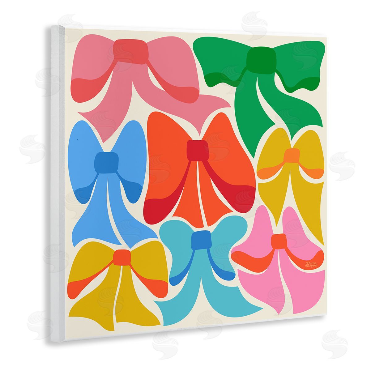 Carrie Cantwell Rainbow Bows Ribbon Shapes Wooden Wall Plaque Art Print
