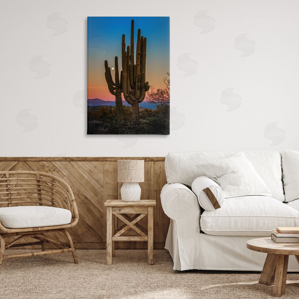 Rick Berk Silhouetted Cacti with Moon Canvas Wall Art Print in Room