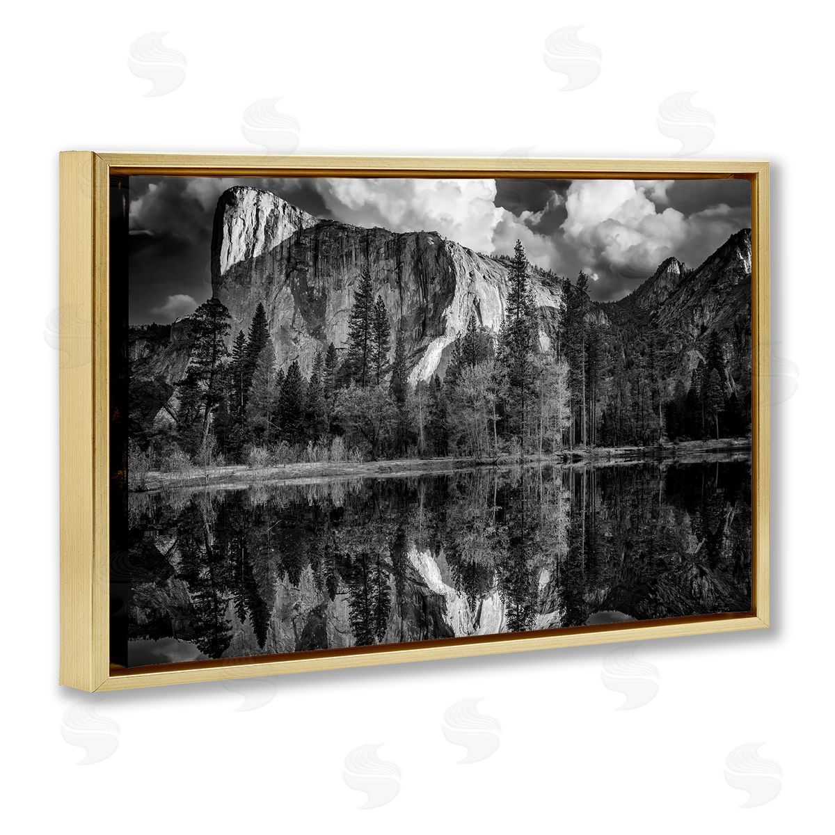 Rick Berk Forest Trees Lake Reflection Gold Floating Frame Canvas Wall Art Print