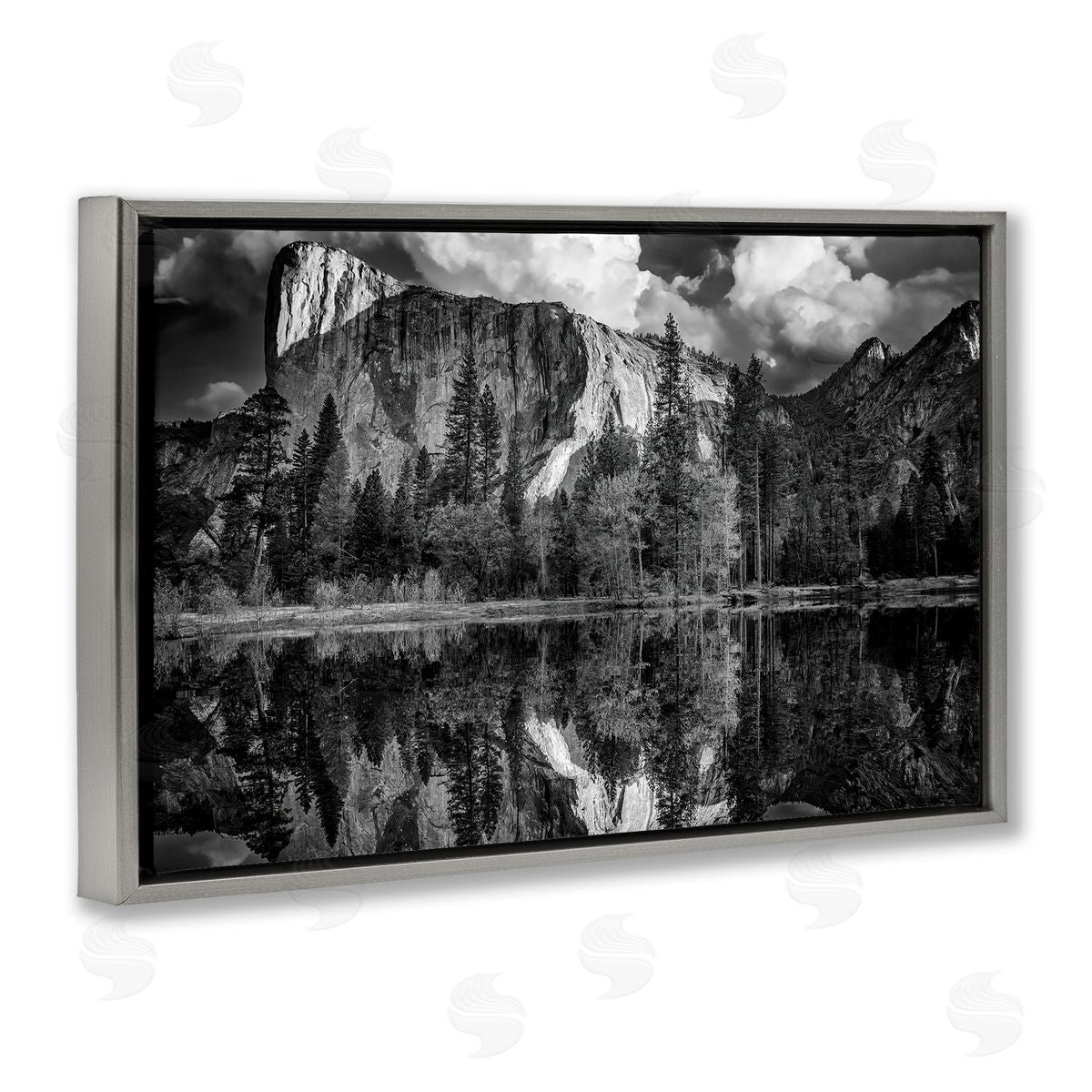 Rick Berk Forest Trees Lake Reflection Gray Floating Frame Canvas Wall Art Print