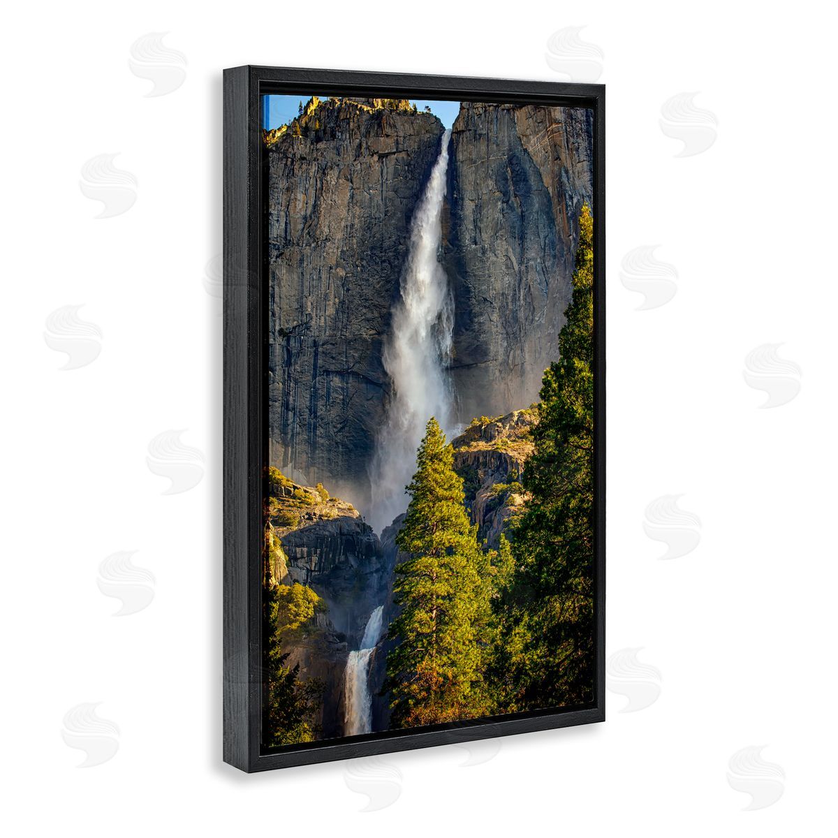 Rick Berk Waterfall Between Cliffs Black Floating Frame Canvas Wall Art Print
