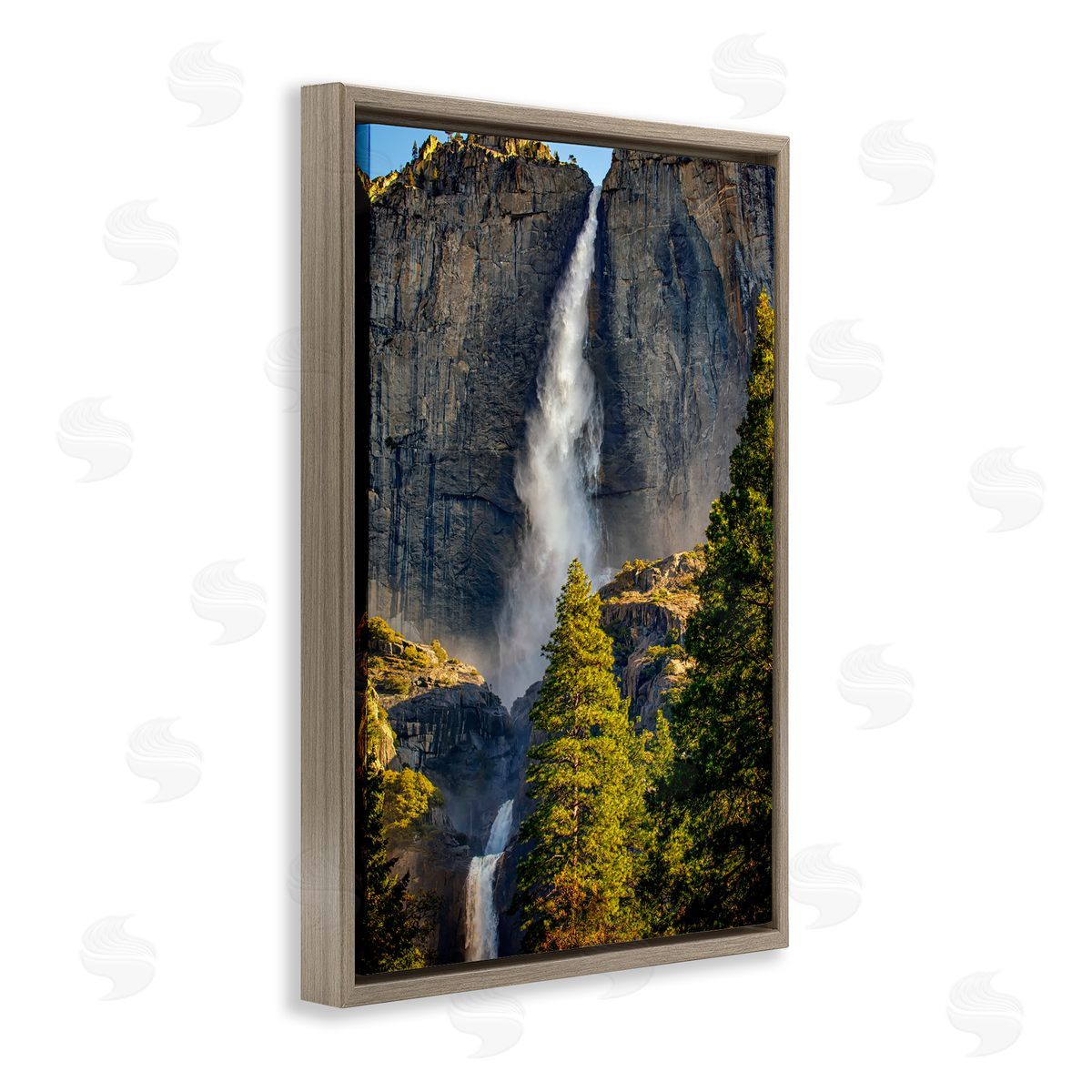 Rick Berk Waterfall Between Cliffs Brown Floating Frame Canvas Wall Art Print