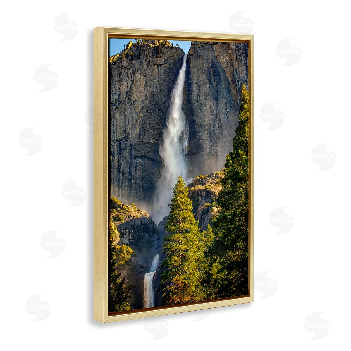 Rick Berk Waterfall Between Cliffs Gold Floating Frame Canvas Wall Art Print