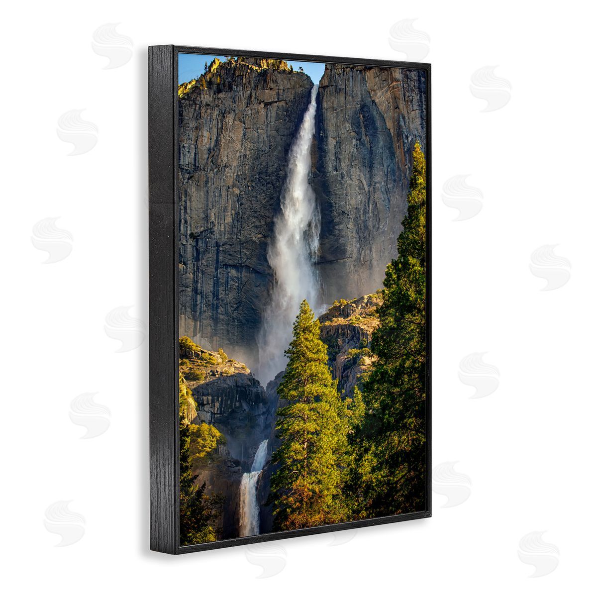 Rick Berk Waterfall Between Cliffs Black Framed Giclee Wall Art Print