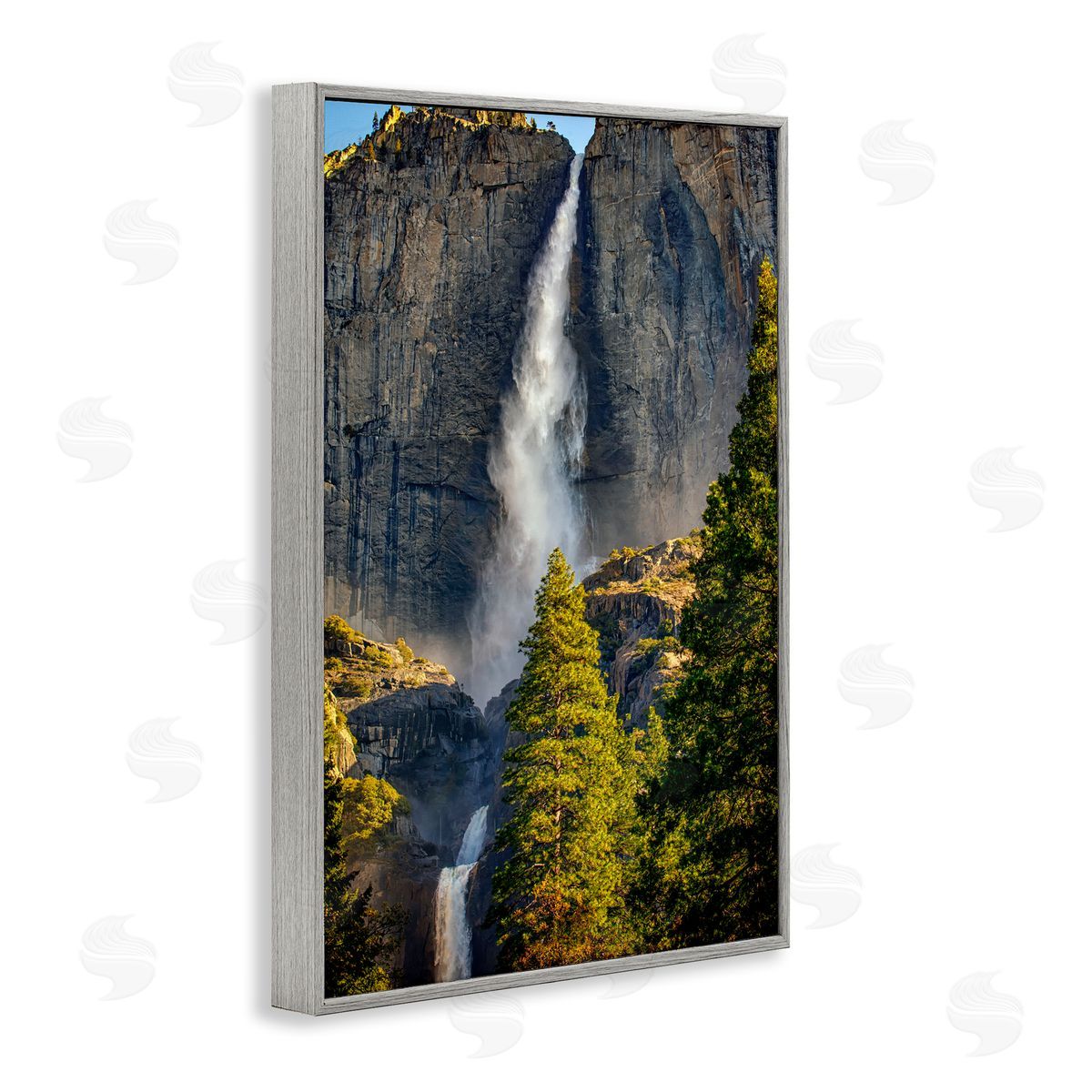 Rick Berk Waterfall Between Cliffs Gray Framed Giclee Wall Art Print