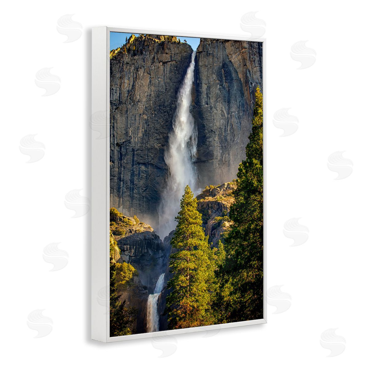 Rick Berk Waterfall Between Cliffs White Framed Giclee Wall Art Print